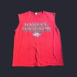 Vintage Harley Davidson Plainfield Indiana Red Sleeveless Shirt XL